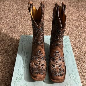Corral Cowgirl boots Brown/Black Inlay & Crystals Size 7.5 M